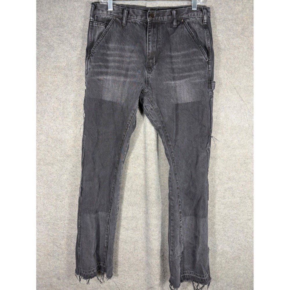 Mnml Mens Washed Black Carpenter Jeans Double Knee Frayed Hem Size 32